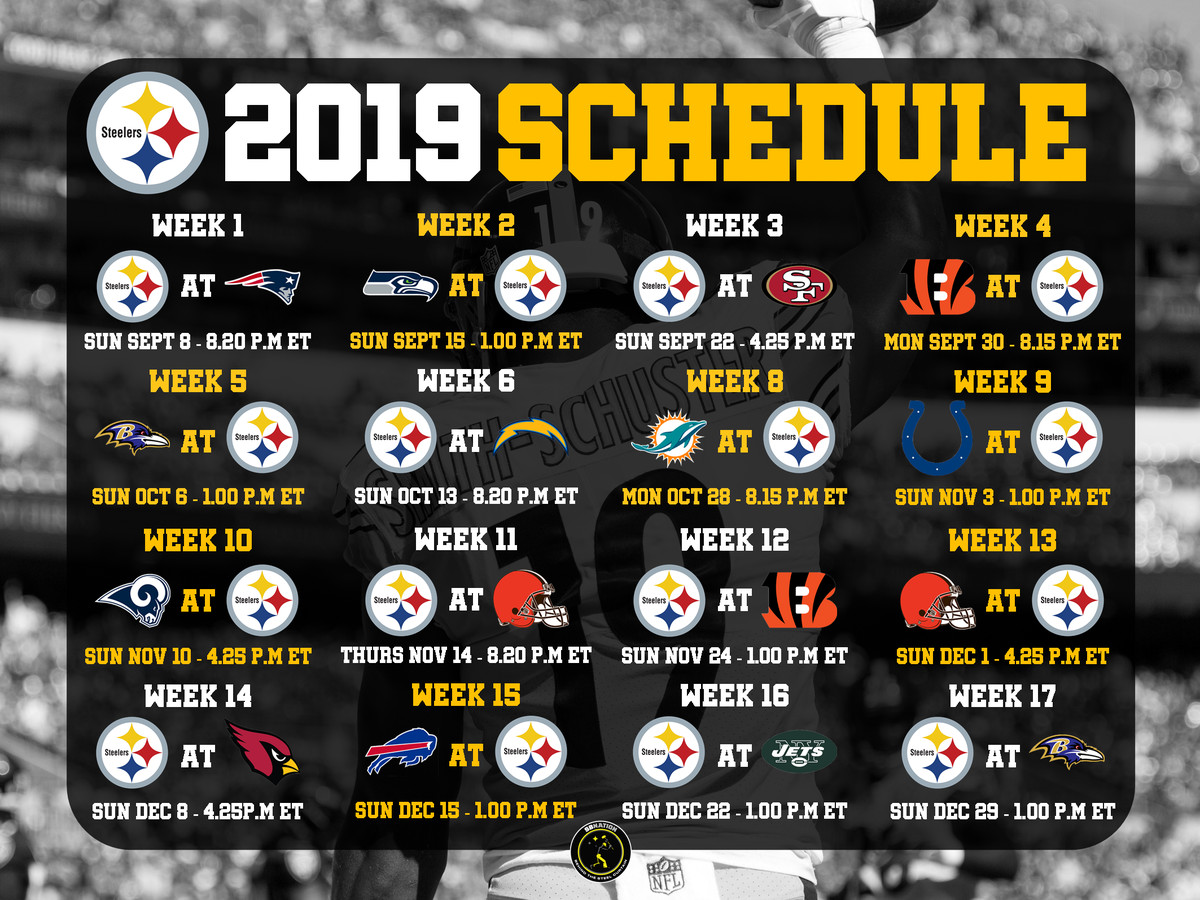 Pittsburgh Steelers 2019 Regular Season Schedule Released 