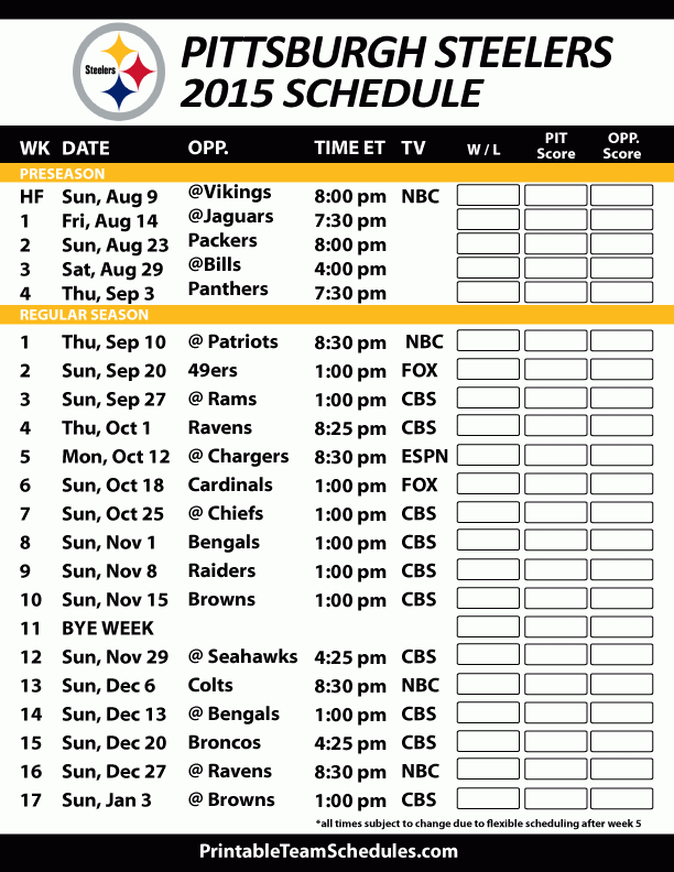Pittsburgh Steelers Schedule 2015 16 Pittsburgh Steelers 