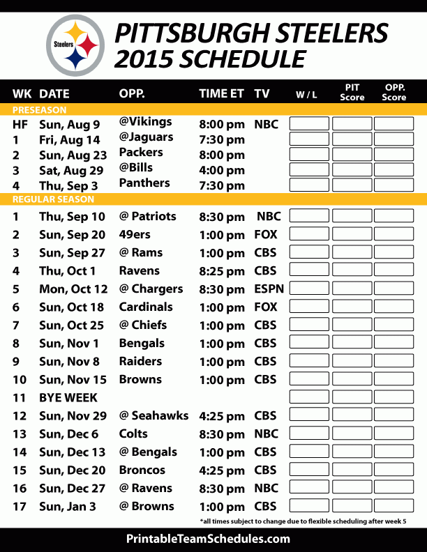 Pittsburgh Steelers Schedule 2015 16 Pittsburgh Steelers