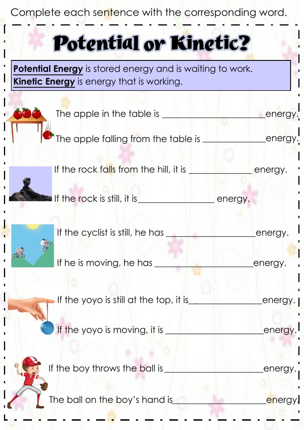 Potential And Kinetic Energy Worksheet