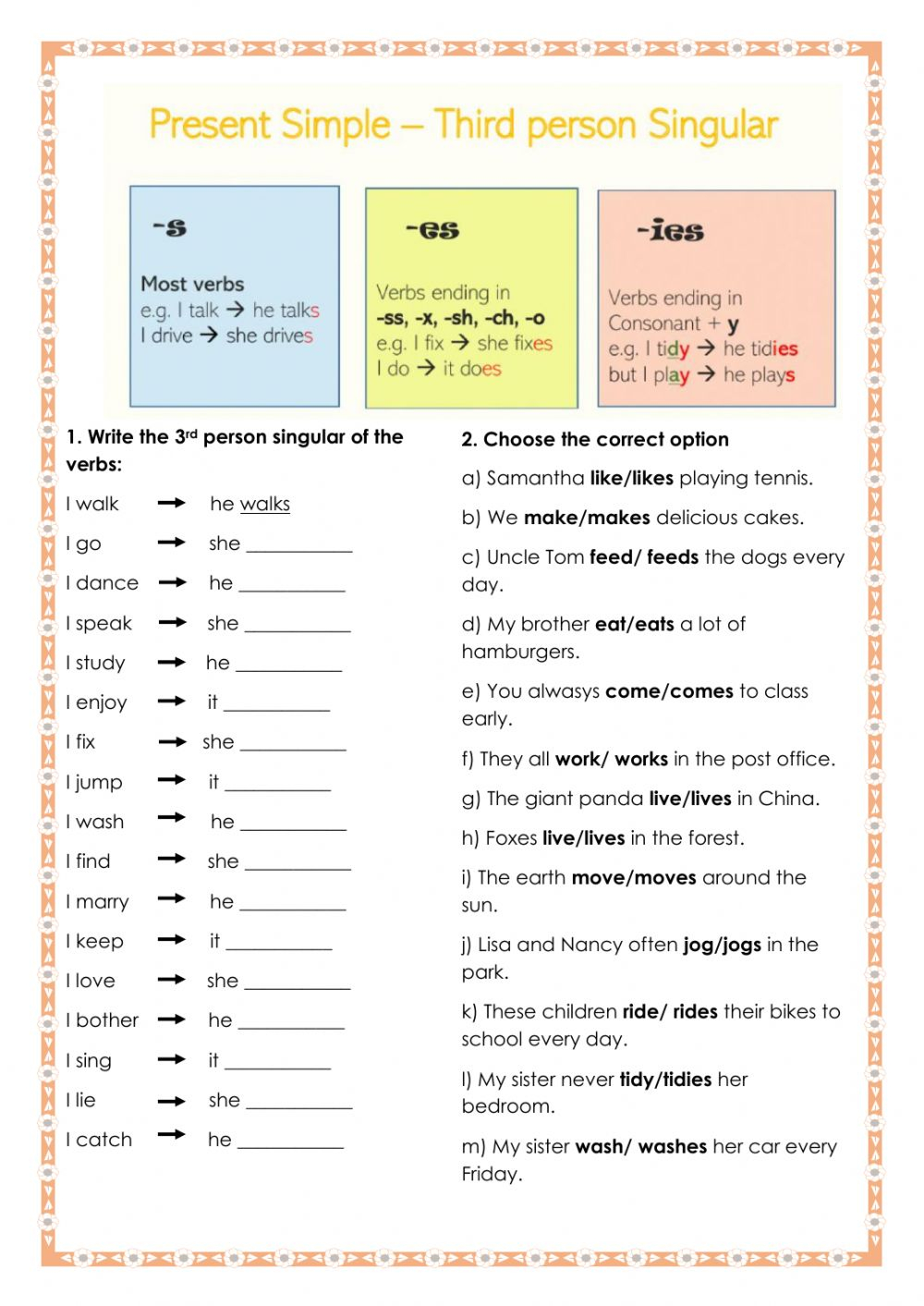 Present Simple 3rd Person Singular Activity