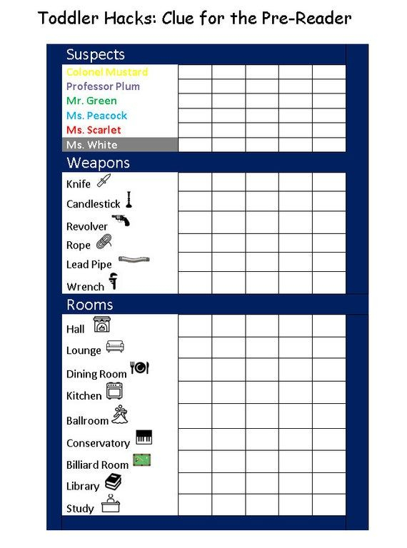 Printable Clue Score Card For The Pre Reader Etsy In 