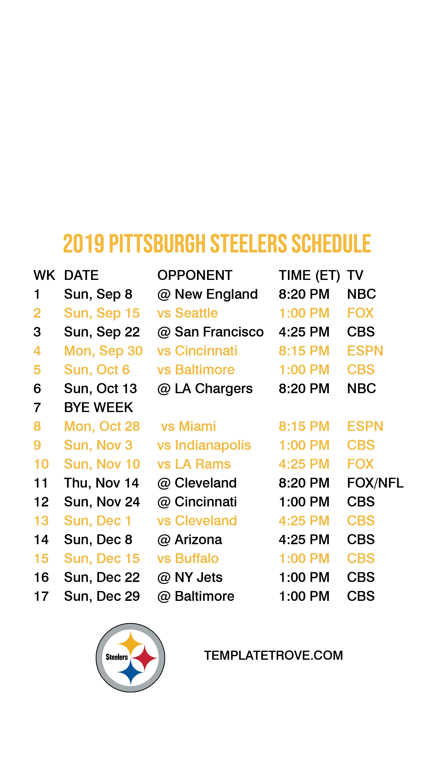 Printable Nfl Schudule For 2019 2020 Calendar 