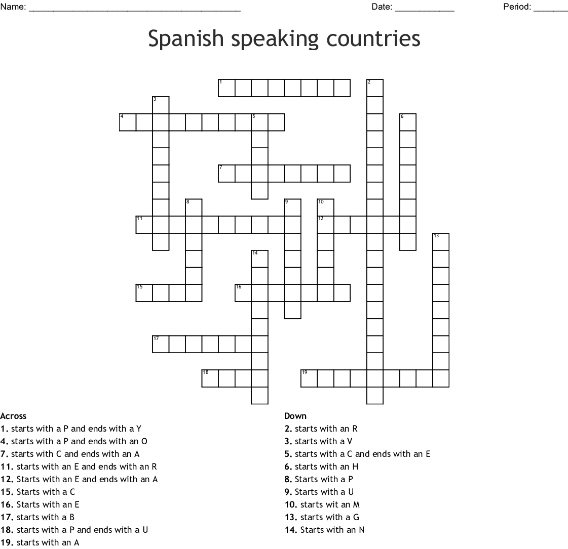 Printable Spanish Crossword Puzzle Answers Printable 