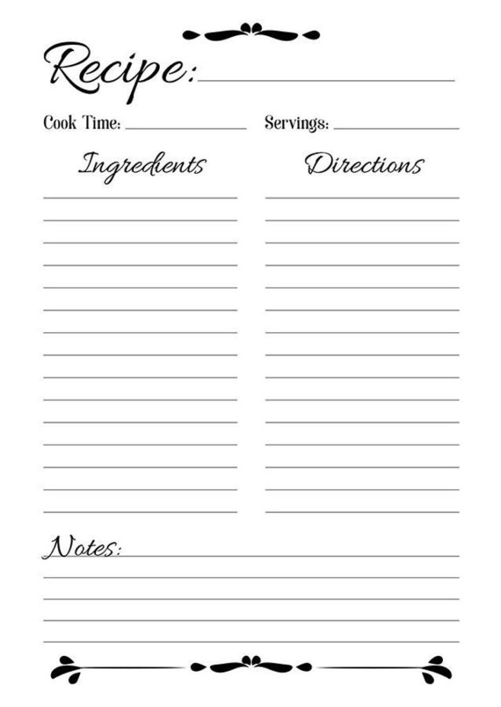 Recipe Sheet Printable Recipe Page Template Blank Recipe