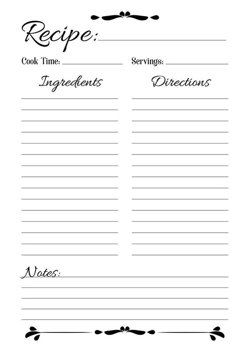 Recipe Sheet Printable Recipe Page Template Blank Recipe 