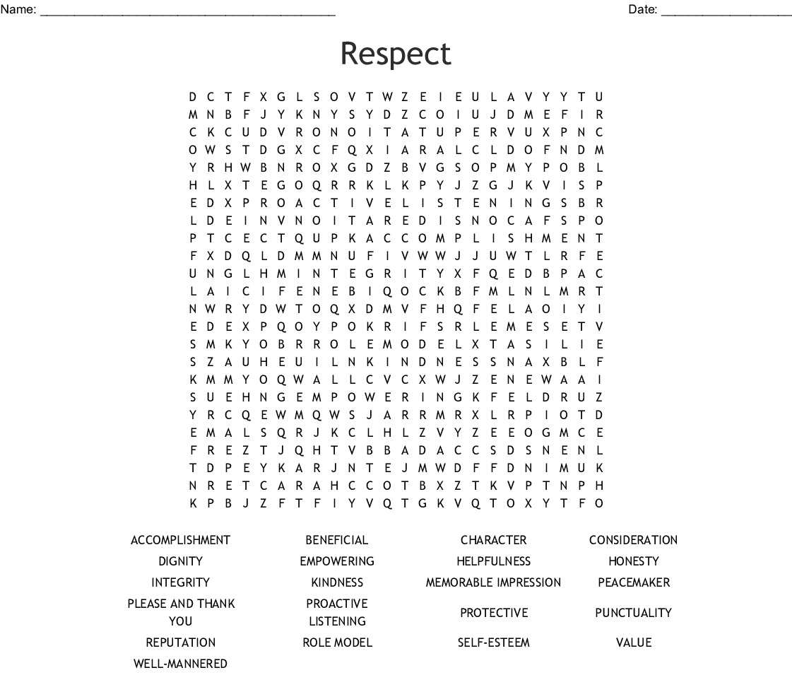 Respect Crossword Puzzle Printable Printable Crossword 