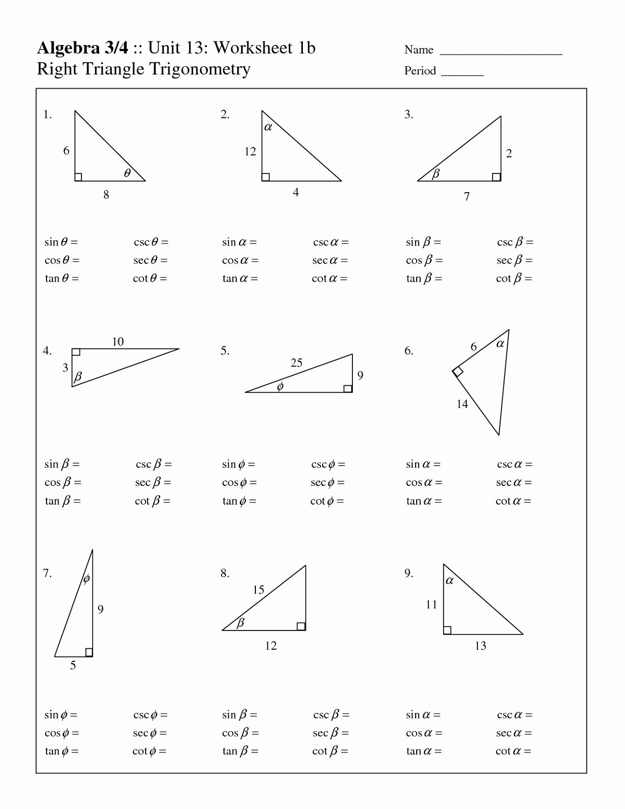 Right Triangle Trig Worksheet Answers Beautiful Free Fact 