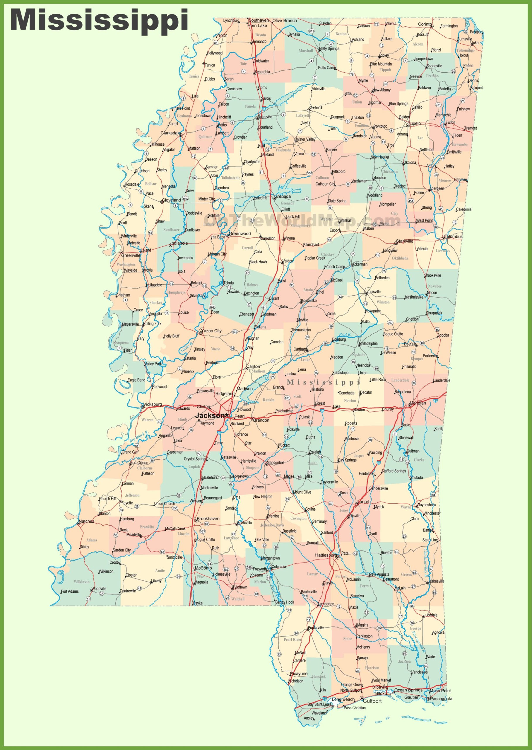 Road Map Of Mississippi With Cities Printable Maps Map 