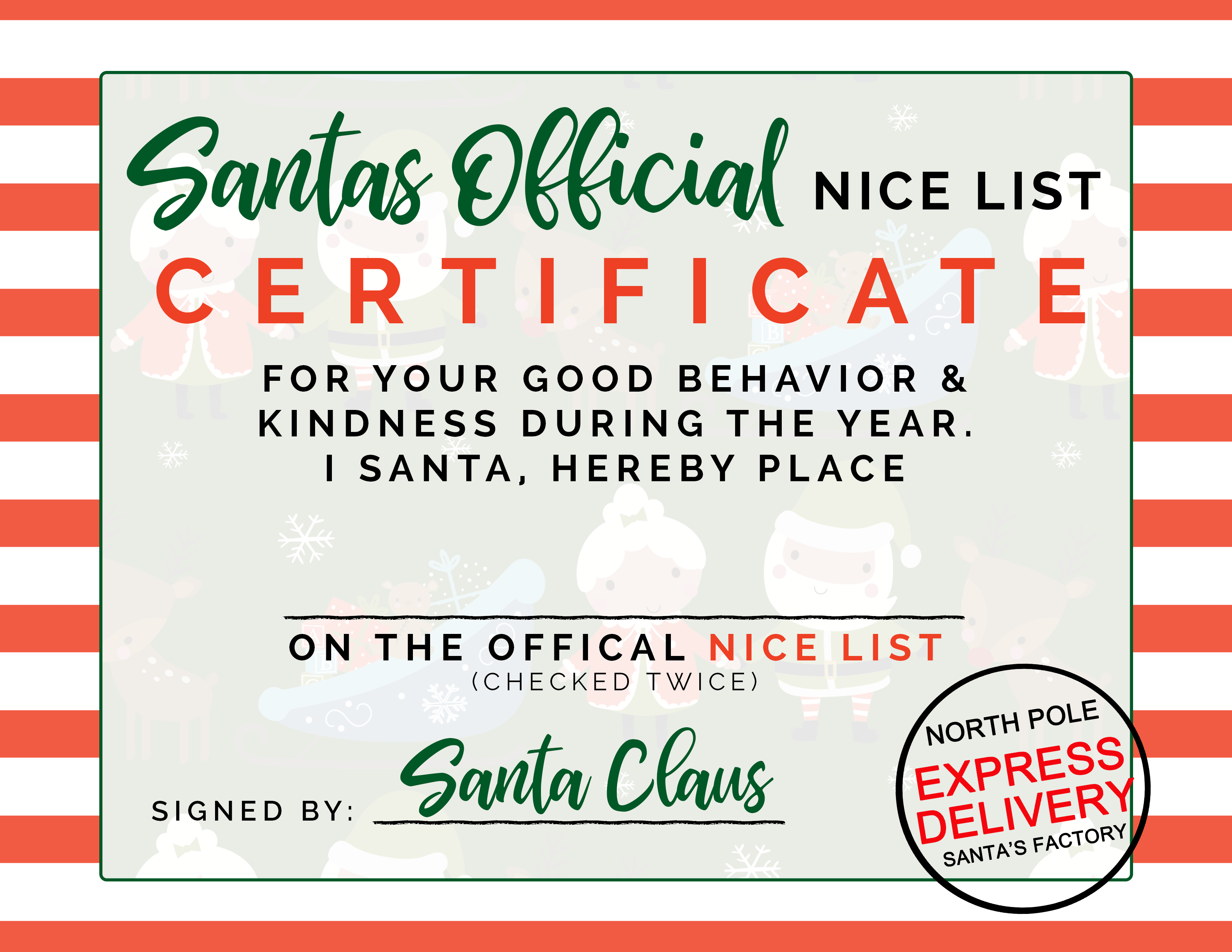 Santas Official Nice List Certificate Free Printable