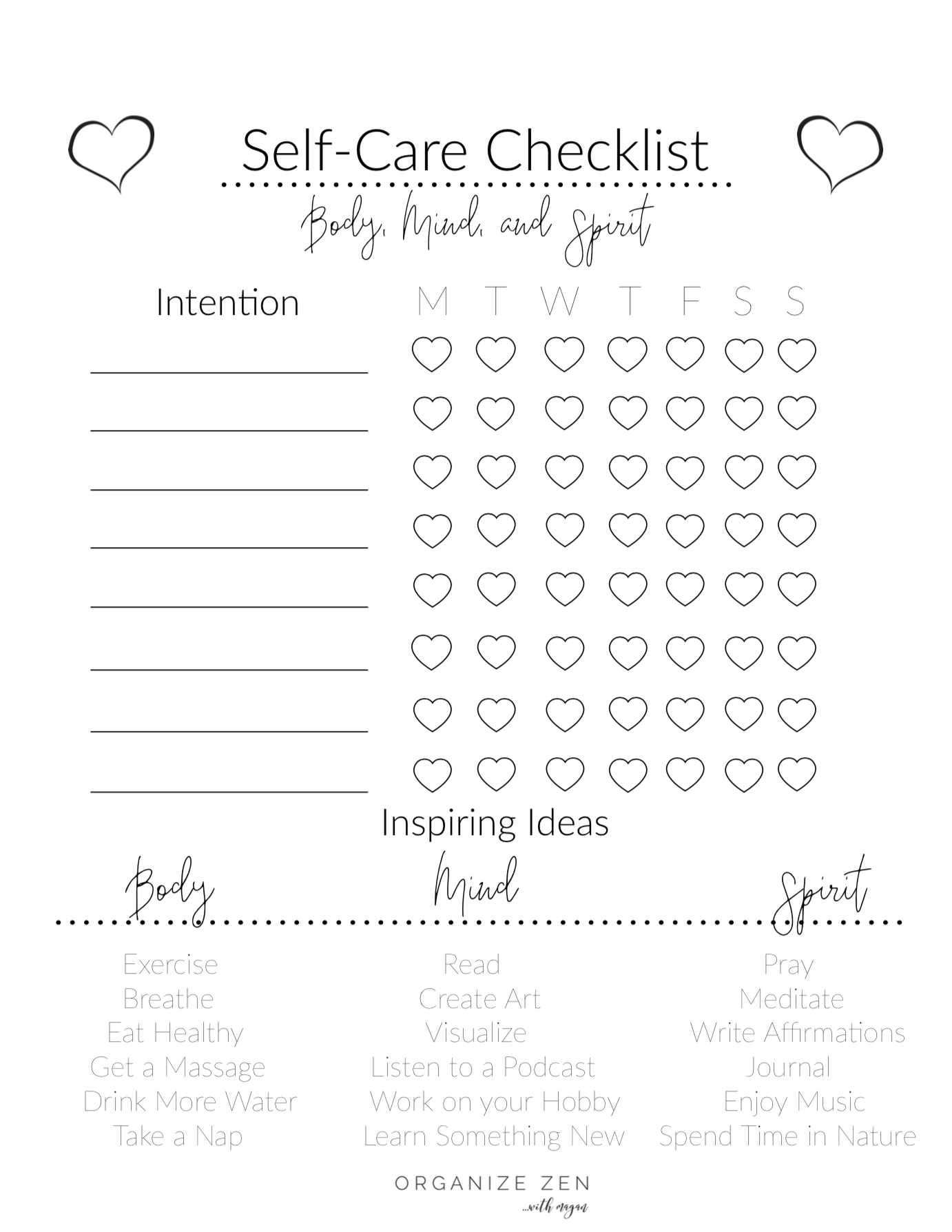 Self Care Checklist Free Printable Self Care Worksheets