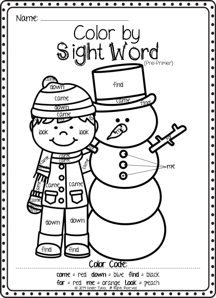 Sight Word Coloring Worksheets