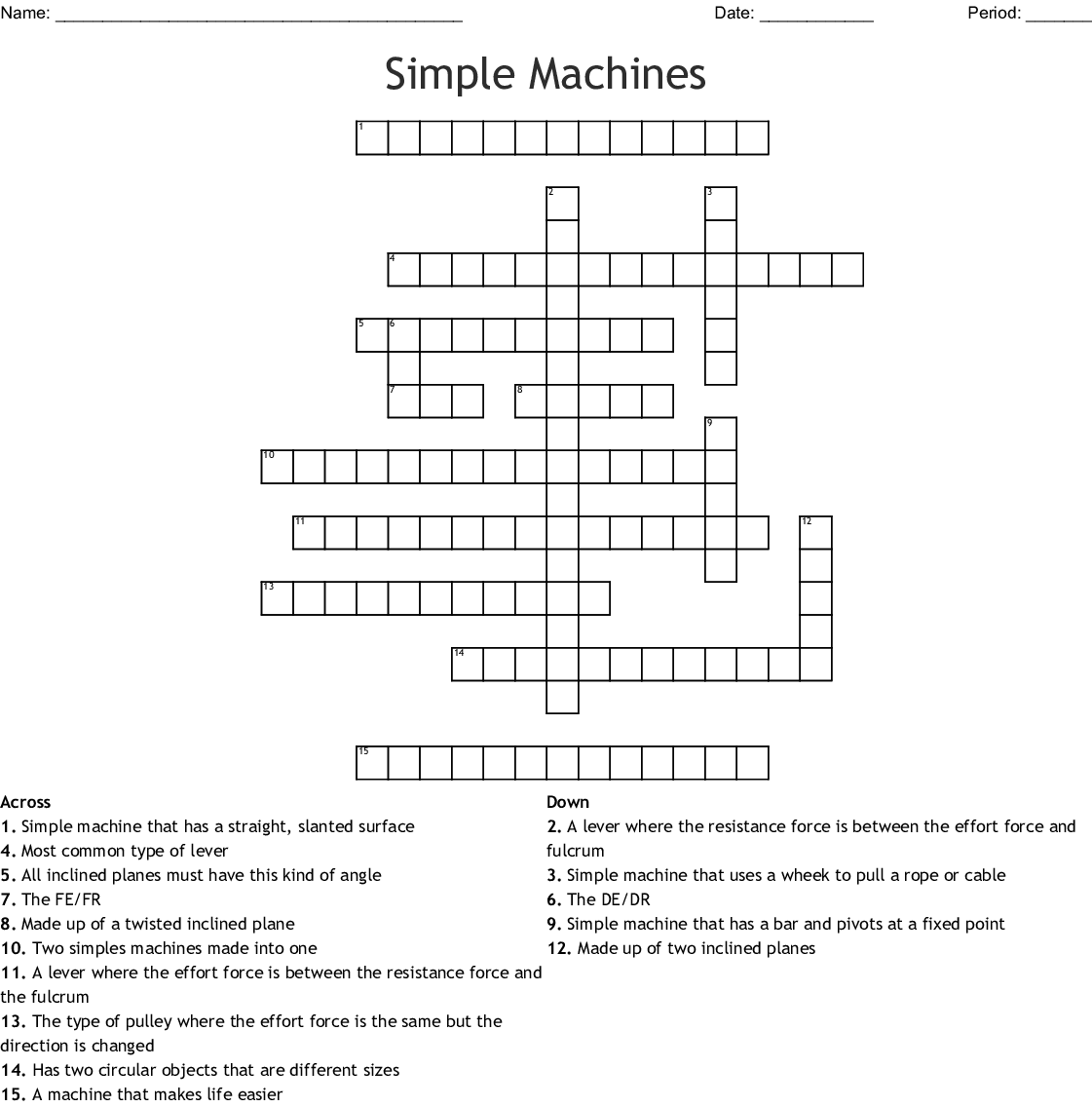 Simple Machines Crossword Puzzle Worksheet Answers Nidecmege