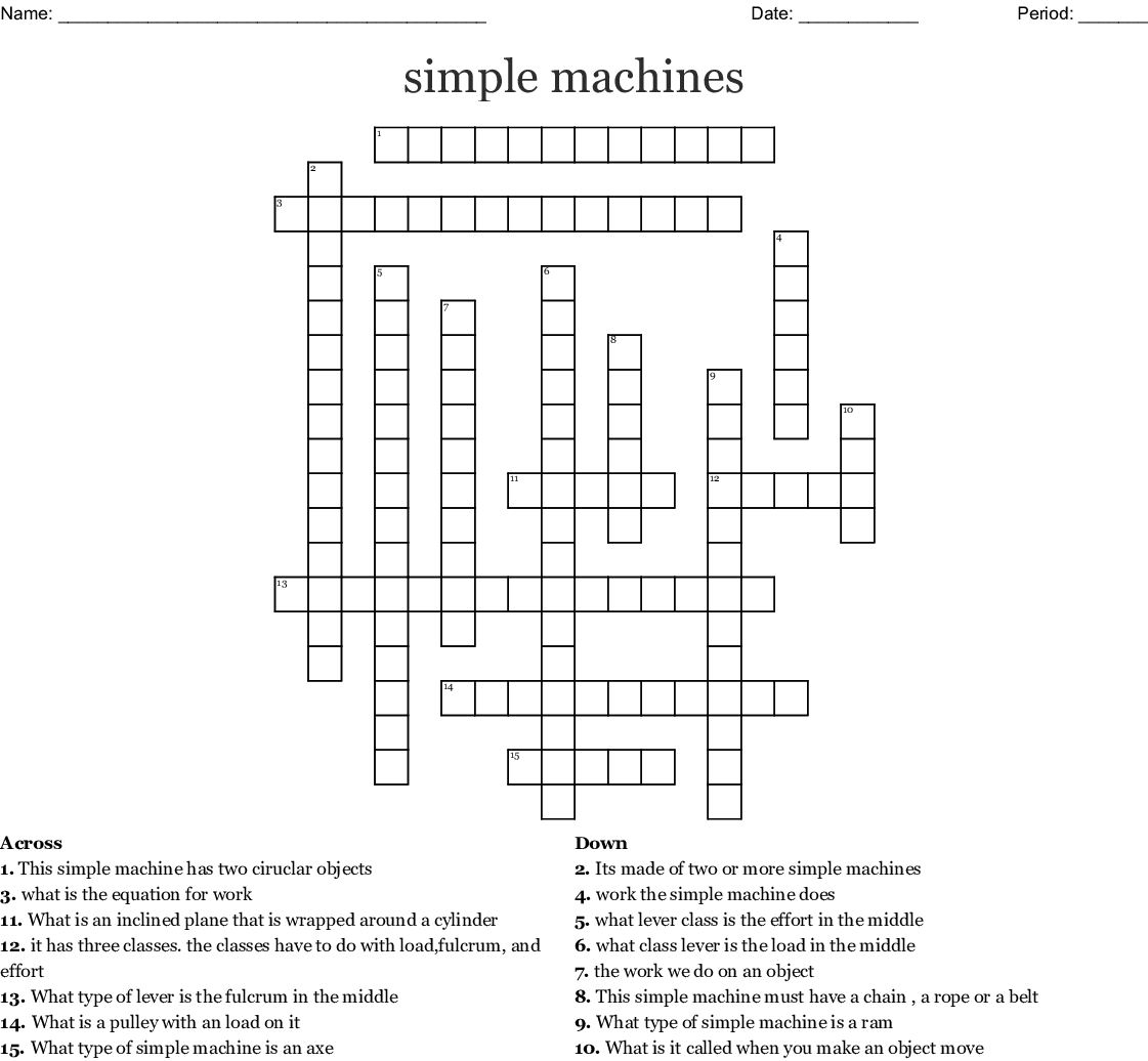 Simple Machines Crossword WordMint