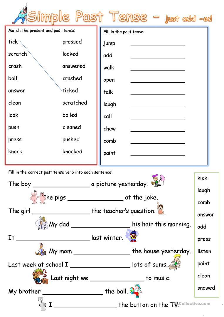 Simple Past Tense Add ed Worksheet Free ESL Printable 