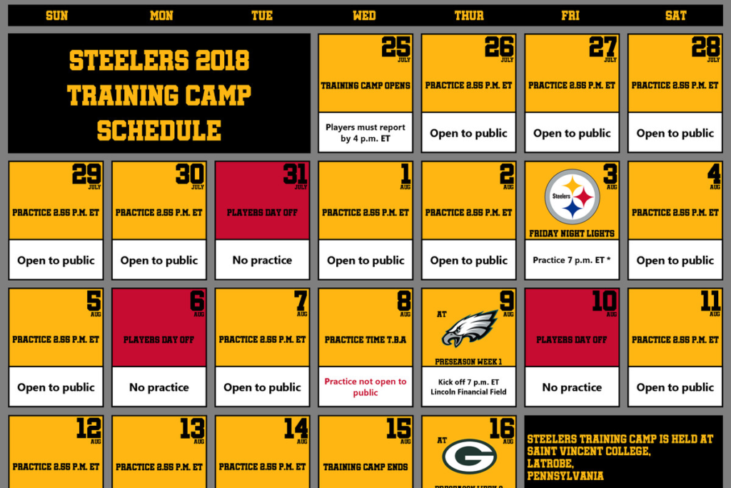 Steelers 2018 Training Camp Schedule And Regular Season