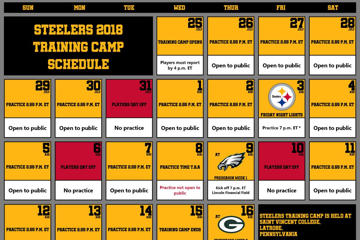 Steelers 2018 Training Camp Schedule And Regular season 