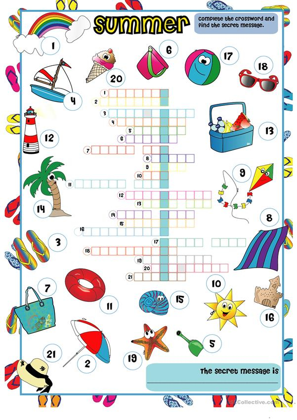 Summer CROSSWORD B W And Key Included Worksheet Free 