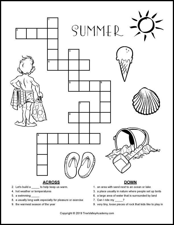 Summer Crossword Puzzles For Kids Word Puzzles For Kids 