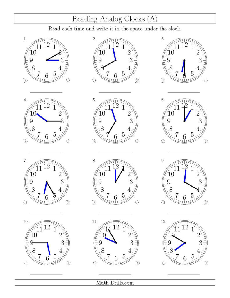 Teach Child How To Read Analog Clock Printable Worksheets