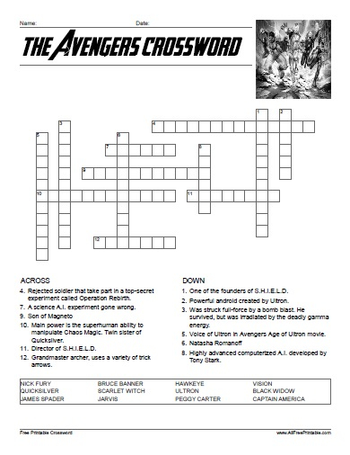 The Avengers Crossword Free Printable