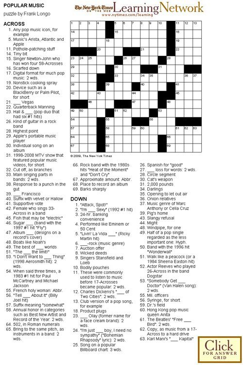 The Learning Network Free Printable Crossword Puzzles 