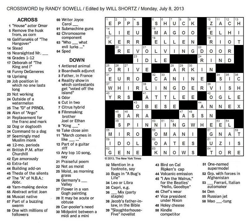 The New York Times Crossword In Gothic 07 08 13 The 
