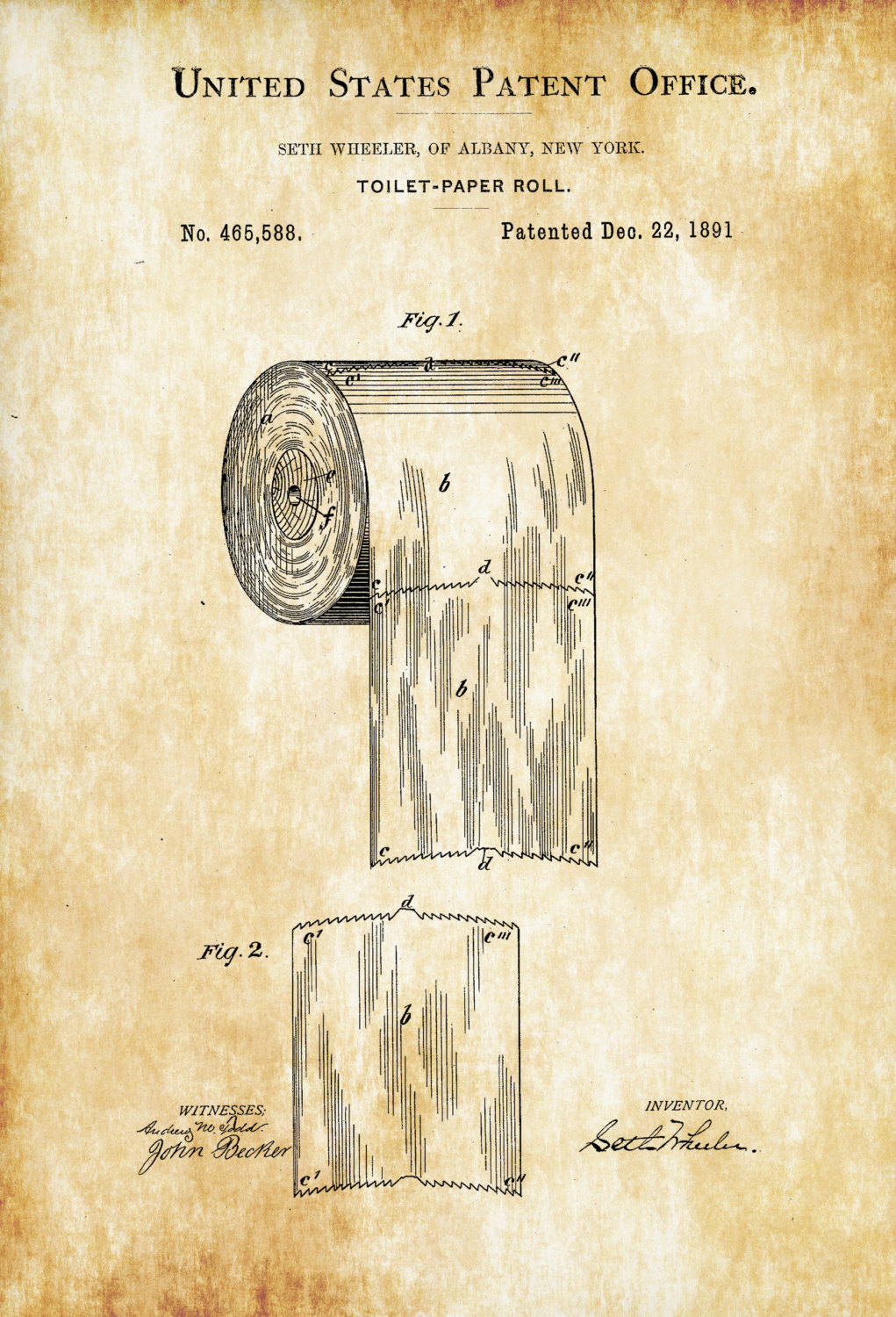 Toilet Paper Patent Patent Print Wall Decor Bathroom 