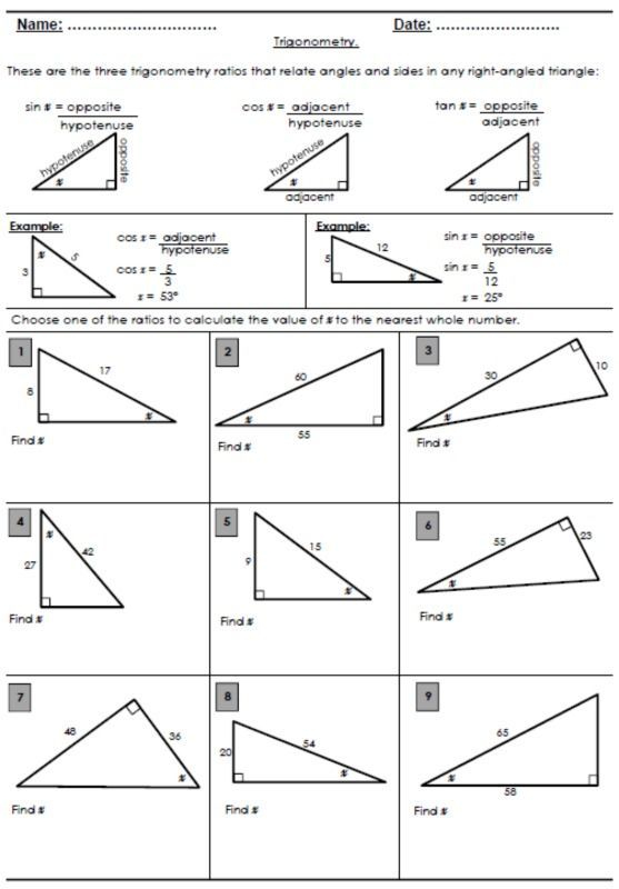 Trigonometric Ratios Worksheet Answers Kidsworksheetfun