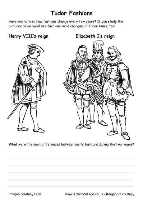 Tudor Fashions Worksheet Male Costume Comparison