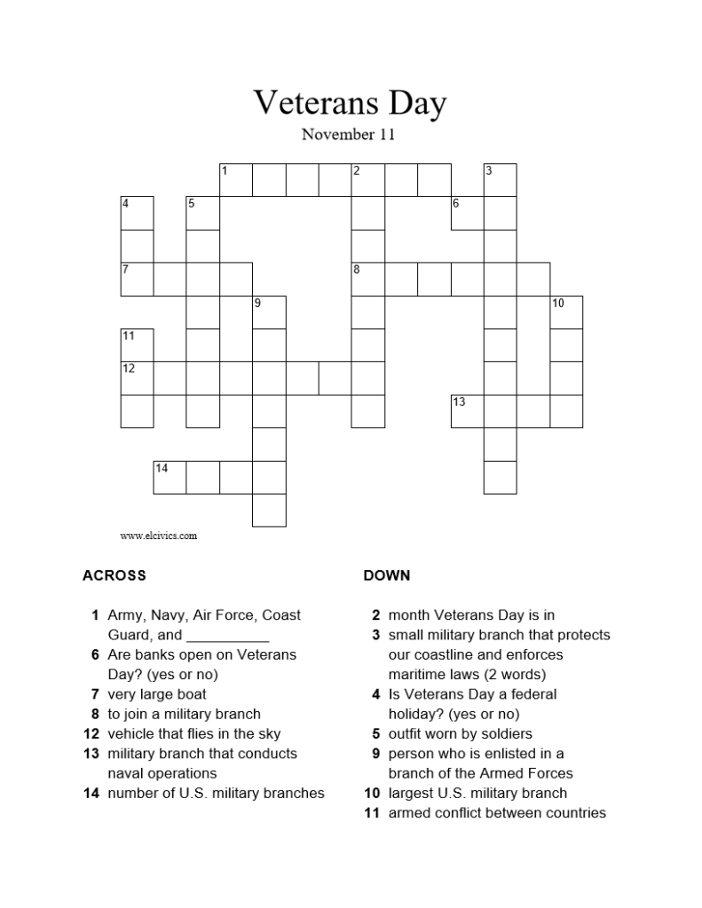 Veterans Day Crossword Veterans Day Veteran Military