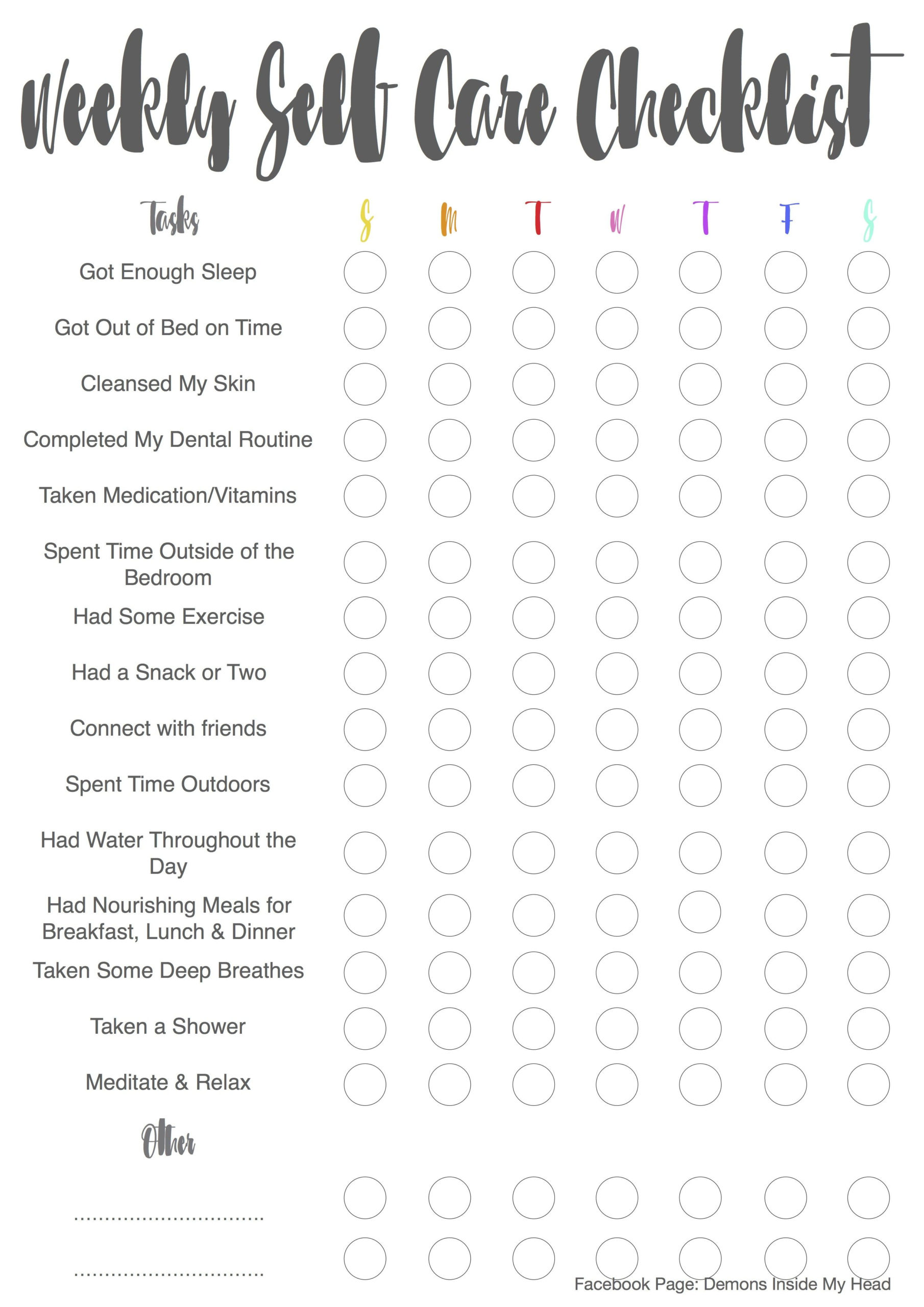 Weekly Self Care Checklist This Printable Provides The 