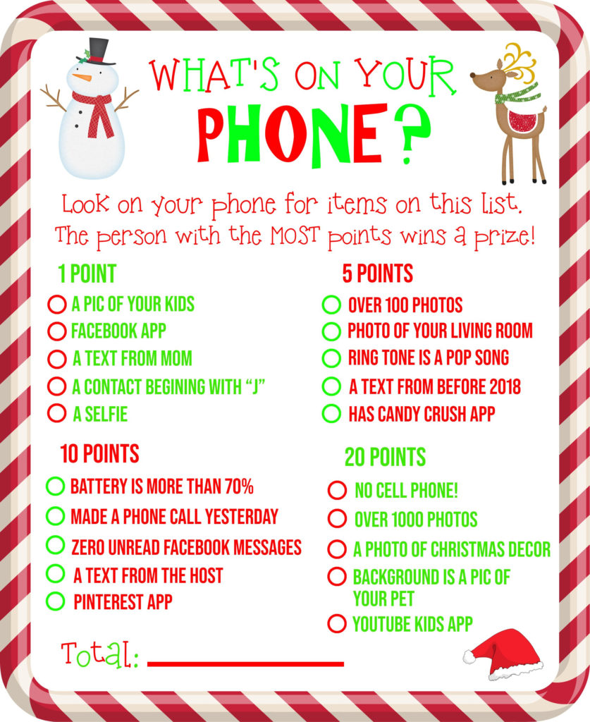 What s On Your Phone Christmas Party Game Printable 