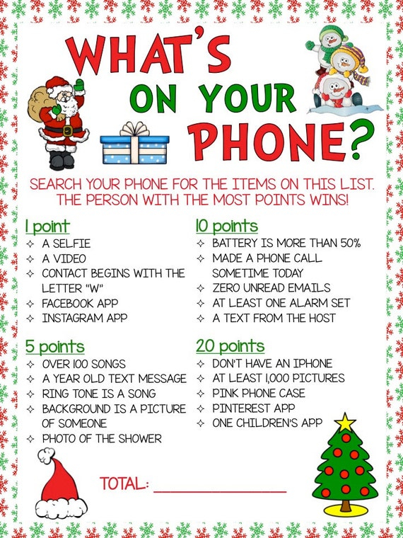 What s On Your Phone Christmas Theme Game