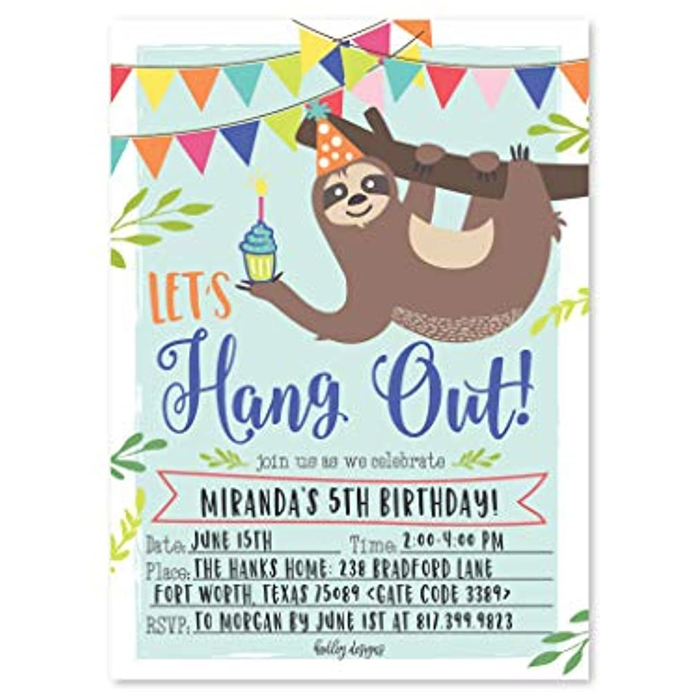 25 Sloth Kids Birthday Invitations Or Slumber Party 