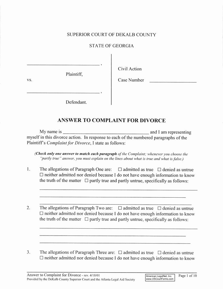 Answer To Complaint Sample Fresh Best S Of Georgia Divorce