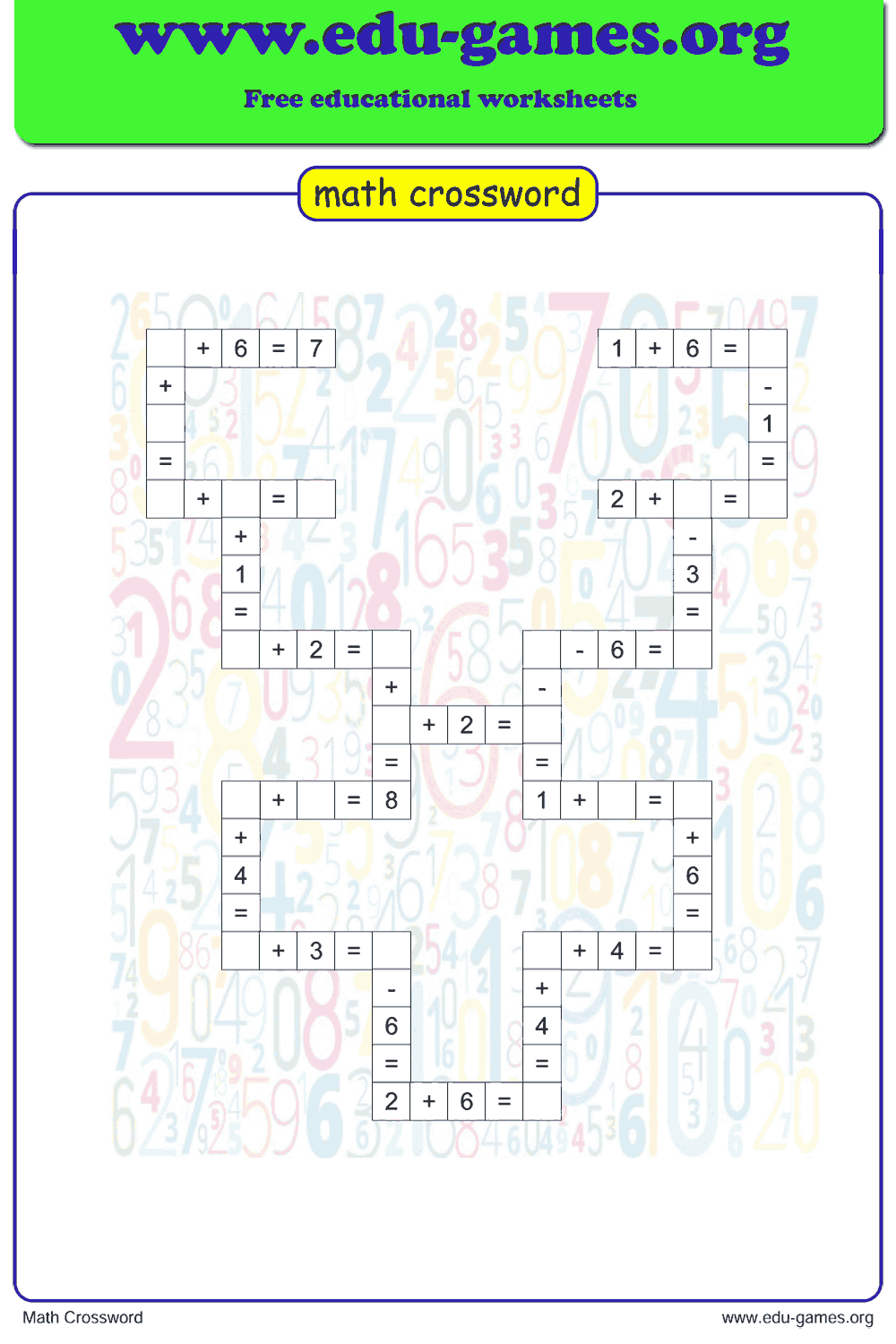 Arithmetic Crossword Puzzle Maker For Grade 1 2 And 3 