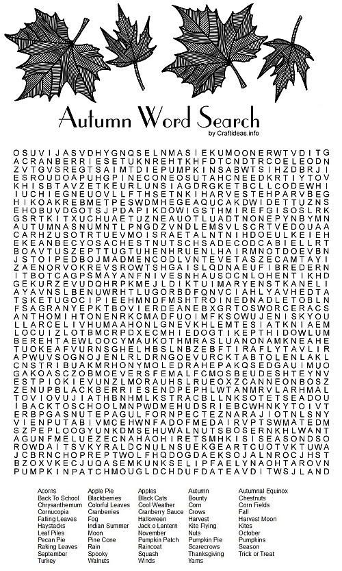 Autumn Word Search Printable Free Printable Word 