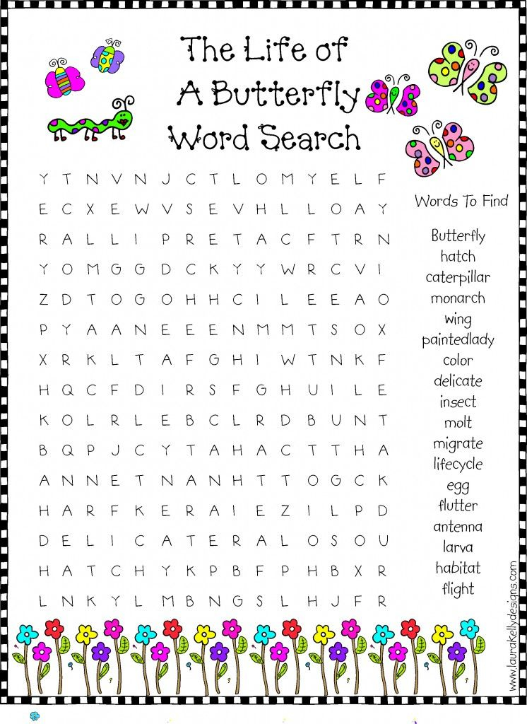 Butterfly Word Search Summer Words Childrens Word 