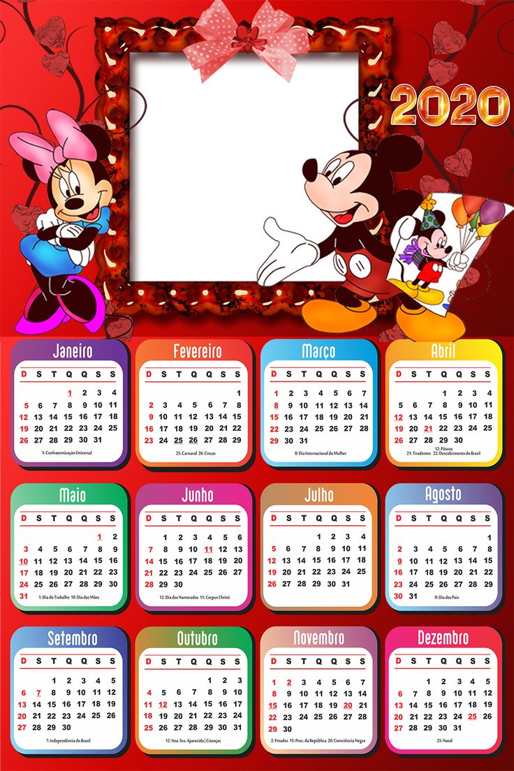 Calend rio 2020 Mickey E Minnie Moldura PNG Imagem Legal