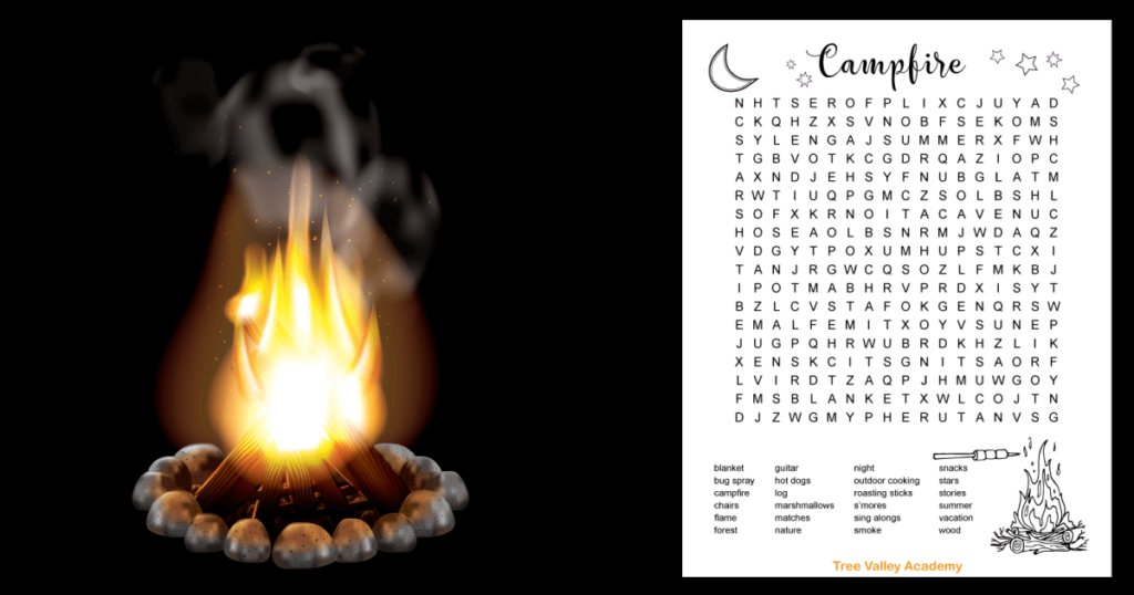 Campfire Camping Word Search For Kids Tree Valley Academy
