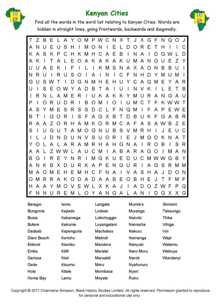 Cities Of Kenya Word Search History Word History Word