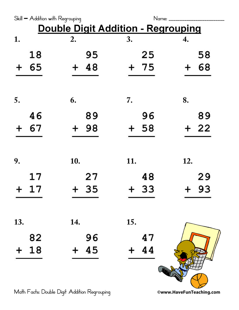 Double Digit Addition With Regrouping Worksheet Pack 