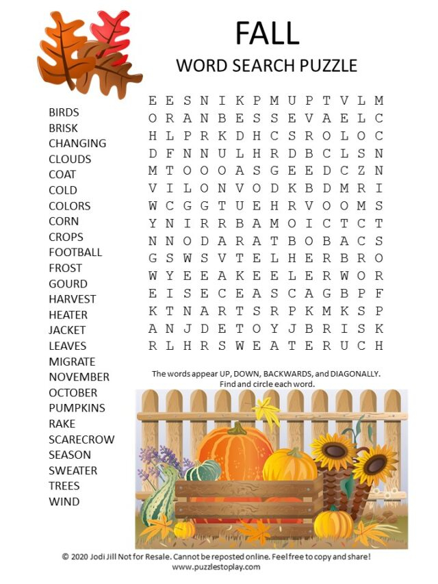 Fall Word Search Puzzle Puzzles To Play