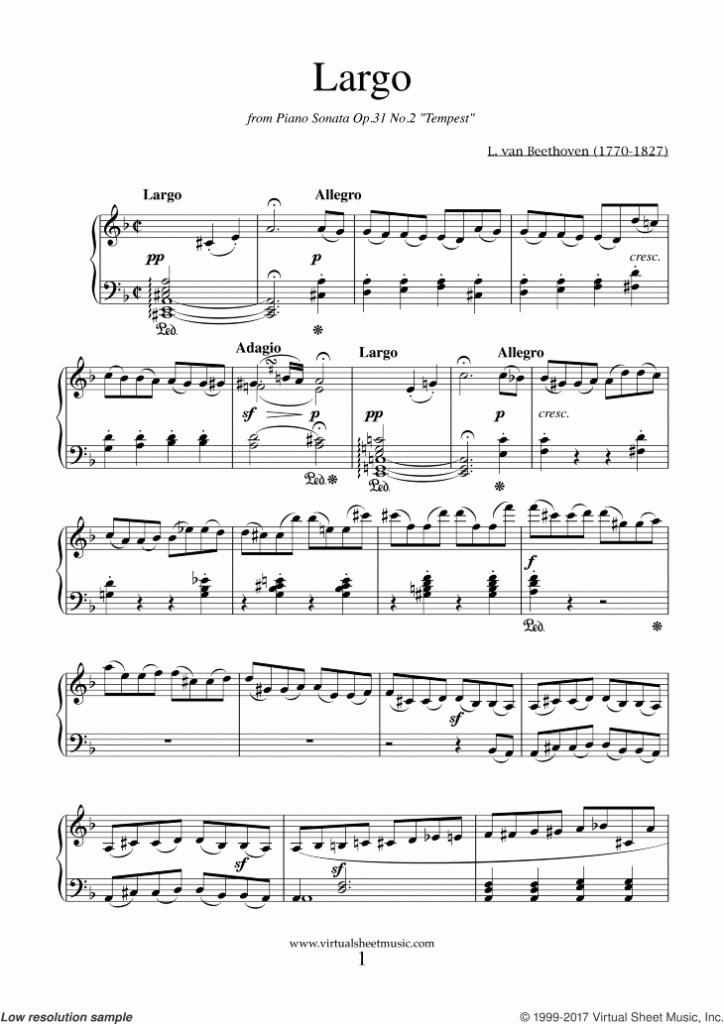 Free Beethoven Largo From Tempest Sonata Sheet Music For 