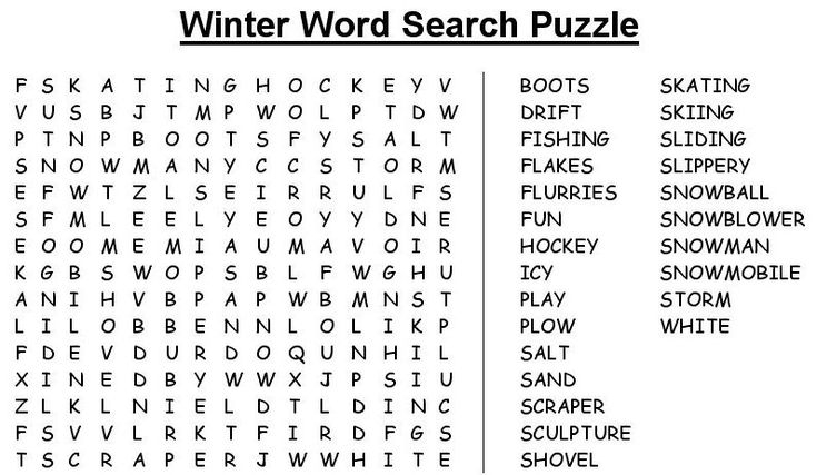 Free Large Print Word Search Puzzles Winter Printable 