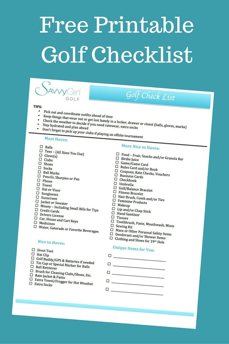 Free Printable Golf Checklist Savvy Girl Golf Golf 