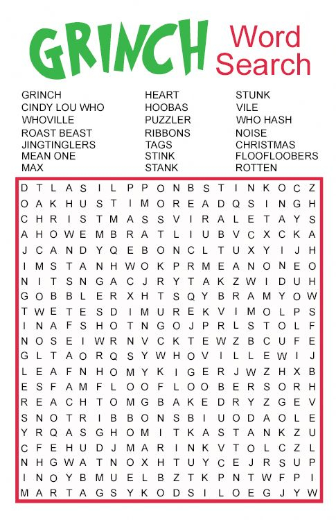 Grinch Word Search Game Hand Out This Fun Grinch