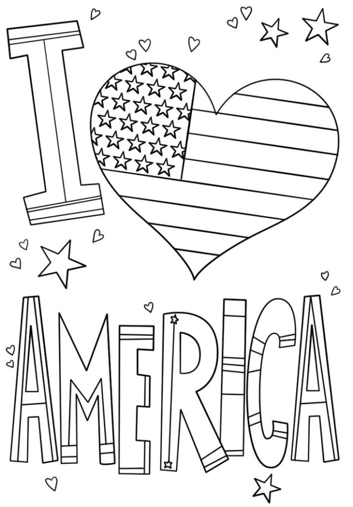 I Love America 4th Of July Coloring Page For The
