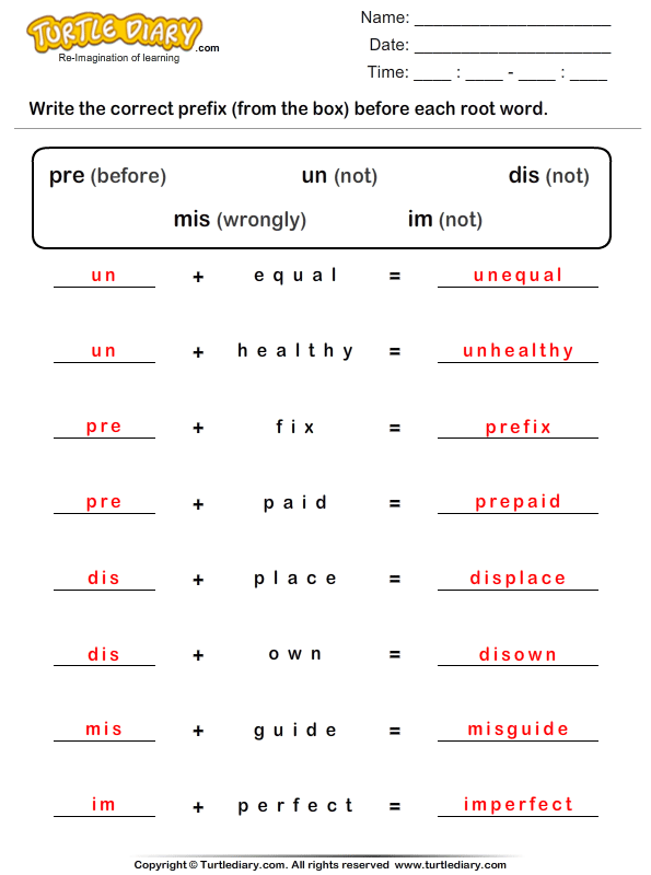 Identify The Prefix Before Root Word Worksheet Turtle Diary